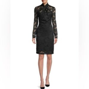 Elie Tahari womens Lace Sheath Dress size 8 Black Twist Knot Above-the-Knee